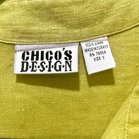 Vintage Chico's 100% linen Vibrant Yellow Casual Button Down Shirt XL - Picture 2 of 5